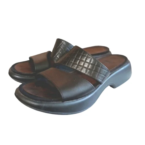 DANSKO Double Strap QuiltedLeather Slip On Comfort Slide Wedge Sandal Black 8
